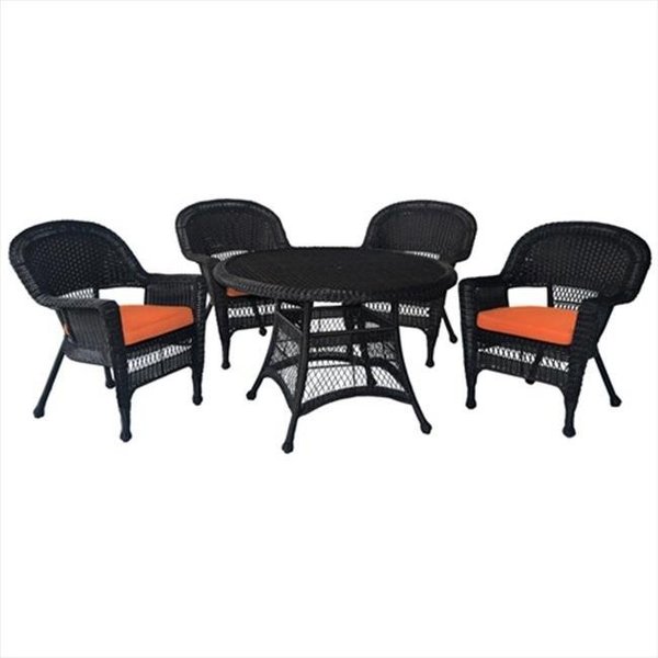 Jeco Jeco W00202D-A-G-FS016 5 Piece Espresso Wicker Dining Set - Orange Cushions W00202D-A-G-FS016